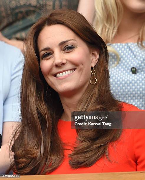 Catherine, Duchess of Cambridge attends day nine of the Wimbledon Tennis Championships at Wimbledon on July 8, 2015 in London, England.