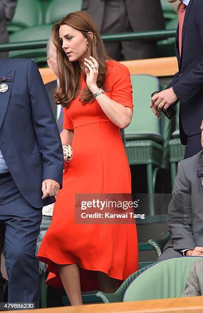 Catherine, Duchess of Cambridge attends day nine of the Wimbledon Tennis Championships at Wimbledon on July 8, 2015 in London, England.