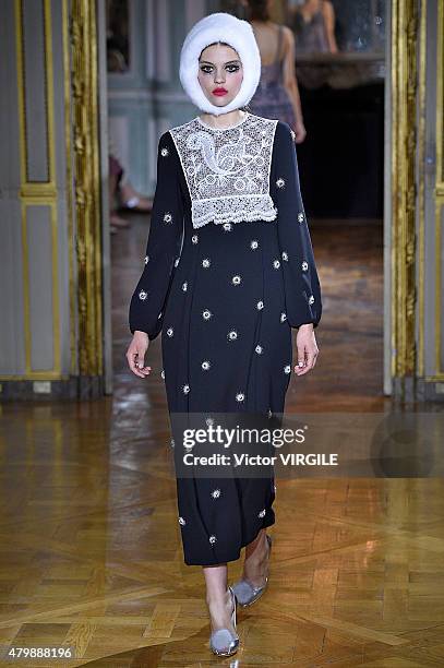 Model walks the runway during the Ulyana Sergeenko show as part of Paris Fashion Week Haute Couture Fall/Winter 2015/2016 on July 5, 2015 in Paris,...