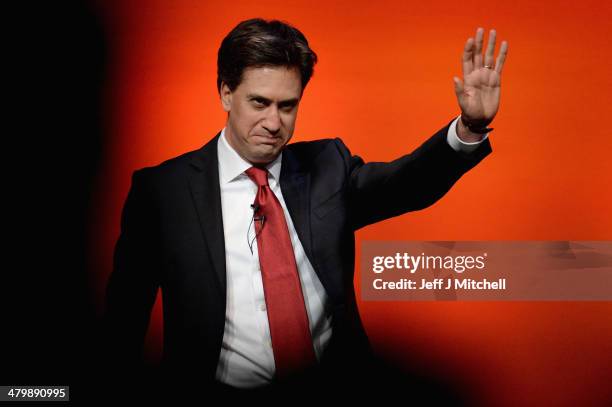 Ed Miliband, leader of the Labour Party gives his speech to the Scottish Labour conference on March 21, 2014 in Perth, Scotland. Mr Miliband told...