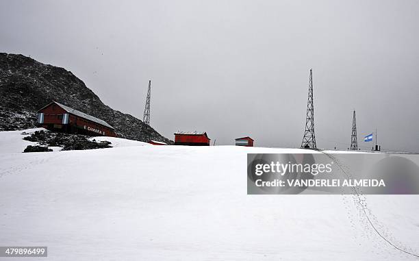 View of the Argentinian military base of Camera in Antarctica taken during a mission of the Brazilian Navy's Oceanographic Ship Ary Rongel on March...