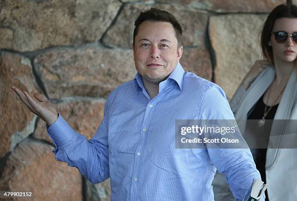 Elon Musk, CEO and CTO of SpaceX, CEO and product architect of Tesla Motors, and chairman of SolarCity, attends the Allen & Company Sun Valley...