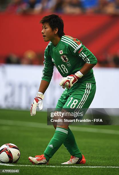 Ayumi Kaihori of Japan in action during the FIFA Women's World Cup Final between USA and Japan at BC Place Stadium on July 5, 2015 in Vancouver,...