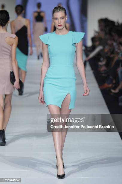 Model showcases designs by Yeojin Bae on the runway during the Premium Runway 6 - Presented by Harper's BAZAAR show at Melbourne Fashion Festival on...