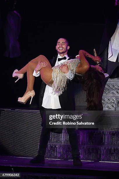 Ariana Grande performs on stage with her backing dancer and rumored boyfriend Ricky Alvarez on June 25, 2015 in Milan, Italy.