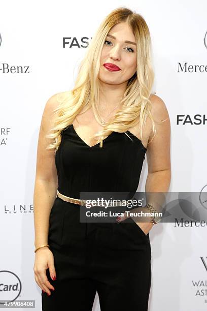 Bianca Heinicke attends the Rebekka Ruetz show during the Mercedes-Benz Fashion Week Berlin Spring/Summer 2016 at Brandenburg Gate on July 8, 2015 in...