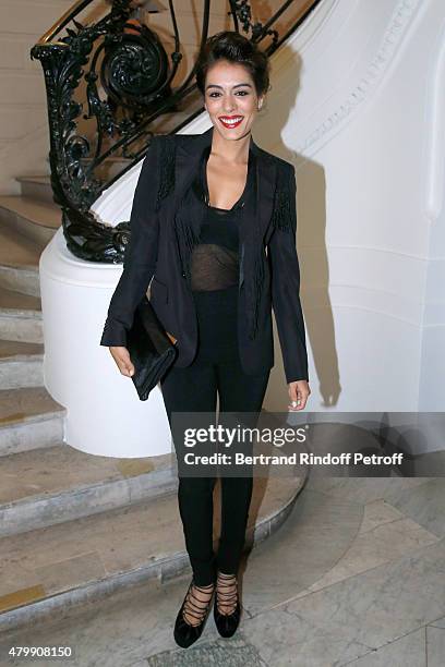 Singer Sofia Essaidi attends the Jean Paul Gaultier show as part of Paris Fashion Week Haute Couture Fall/Winter 2015/2016 on July 8, 2015 in Paris,...