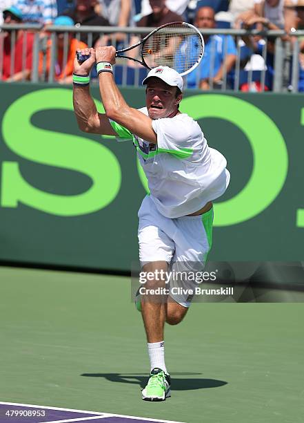 Teymuraz Gabashvili of Russia in action against David Ferrer of Spain during their second round match during day 5 at the Sony Open at Crandon Park...