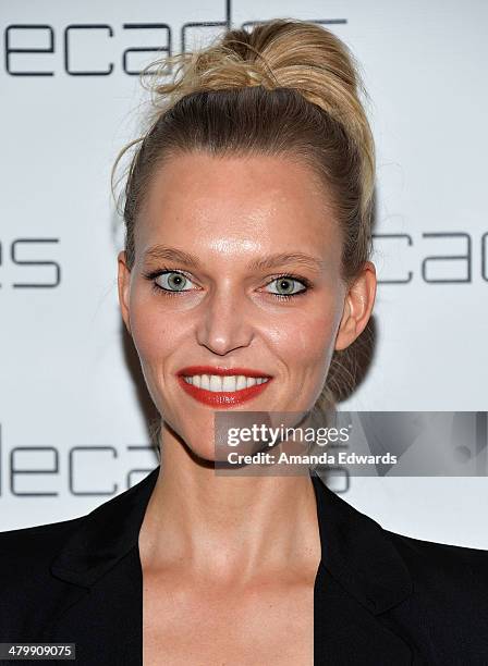 Model Sarah DeAnna arrives at the Decades: Les Must De Moschino event at Decades on March 20, 2014 in Los Angeles, California.