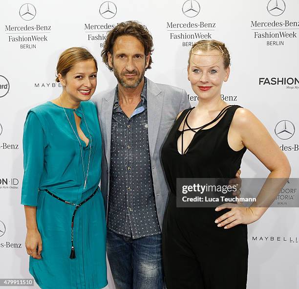 Sarah Alles, Falk-Willy Wild and Vaile Fuchs attend the Rebekka Ruetz show during the Mercedes-Benz Fashion Week Berlin Spring/Summer 2016 at...