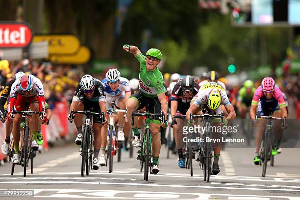 Andre Greipel of Germany and Lotto-Soudal celebrates his victory during stage five of the 2015 Tour de France, a 189.5km stage between Arras and...
