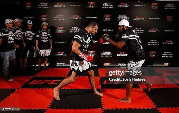 Mauricio "Shogun" Rua holds an open training session for media at the Serhs Natal Grand Hotel on March 21, 2014 in Natal, Brazil.