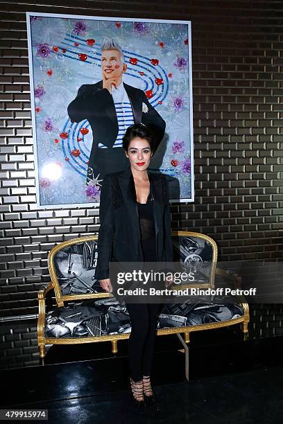 Sofia Essaidi poses Backstage after the Jean Paul Gaultier show as part of Paris Fashion Week Haute-Couture Fall/Winter 2015/2016 on July 8, 2015 in...