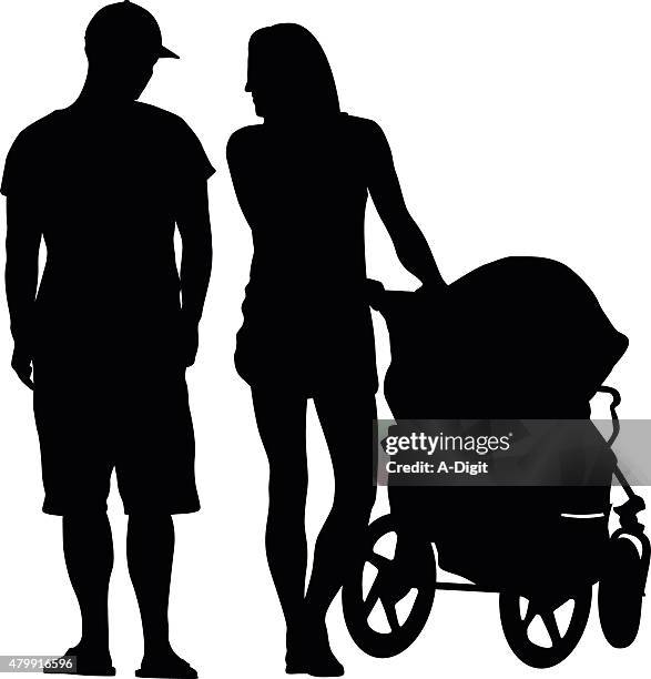 generation y family - pushing stroller stock illustrations