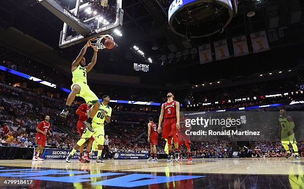 Rico Gathers of the Baylor Bears goes up for a dunk in the second half against the Nebraska Cornhuskers during the second round of the 2014 NCAA...