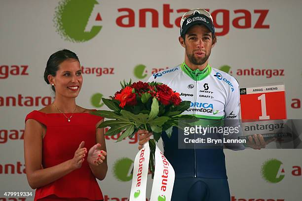 Michael Matthews of Australia and Orica Greenedge poses with the award for most combative rider following stage five of the 2015 Tour de France, a...