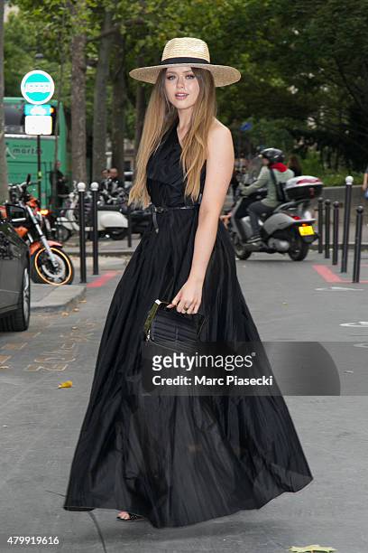 Kristina Bazan arrives to attend the Viktor&Rolf show as part of Paris Fashion Week Haute Couture Fall/Winter 2015/2016 on July 8, 2015 in Paris,...