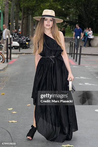 Kristina Bazan arrives to attend the Viktor&Rolf show as part of Paris Fashion Week Haute Couture Fall/Winter 2015/2016 on July 8, 2015 in Paris,...