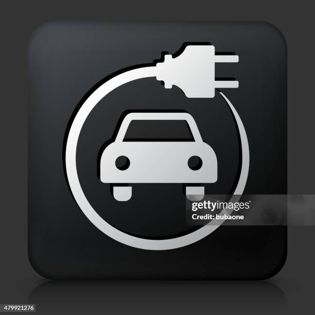 black square button with electric car - car reflection stock illustrations