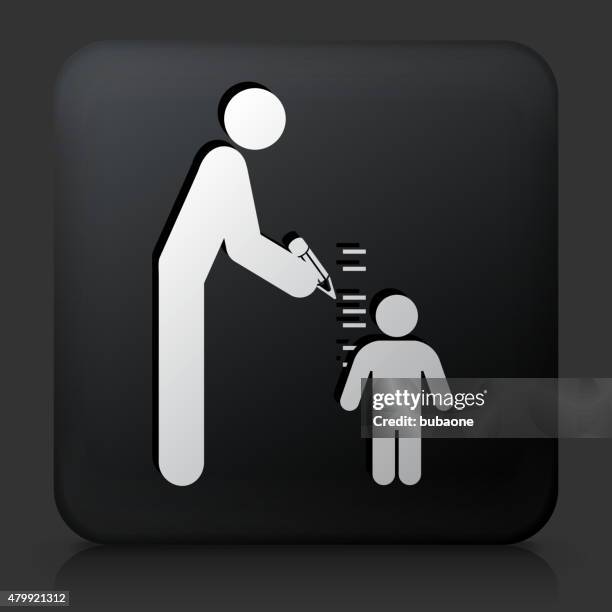 black square button with parent measuring child's height - measuring child height stock illustrations