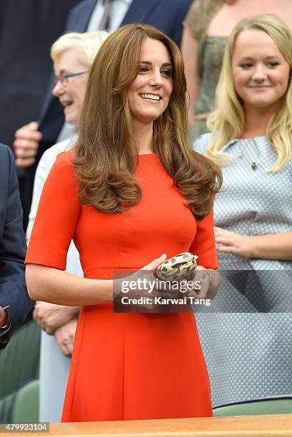 Catherine, Duchess of Cambridge attends day nine of the Wimbledon Tennis Championships at Wimbledon on July 8, 2015 in London, England.