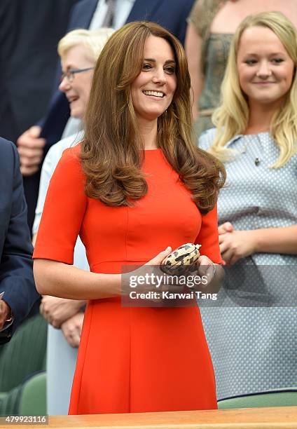 Catherine, Duchess of Cambridge attends day nine of the Wimbledon Tennis Championships at Wimbledon on July 8, 2015 in London, England.