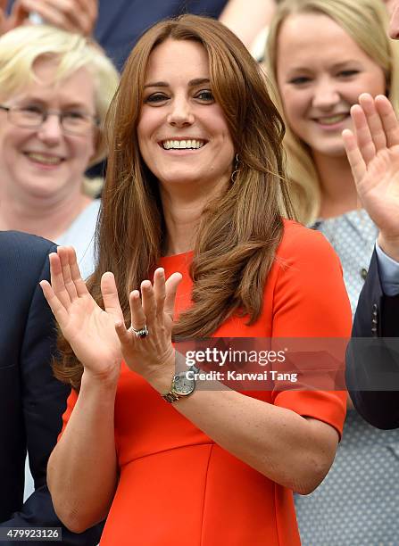 Catherine, Duchess of Cambridge attends day nine of the Wimbledon Tennis Championships at Wimbledon on July 8, 2015 in London, England.