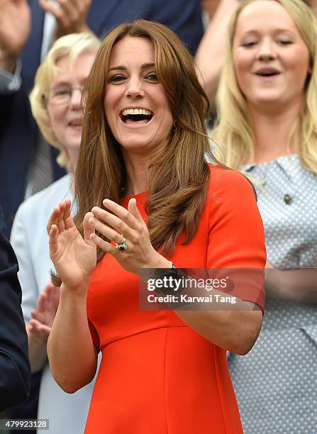 Catherine, Duchess of Cambridge attends day nine of the Wimbledon Tennis Championships at Wimbledon on July 8, 2015 in London, England.