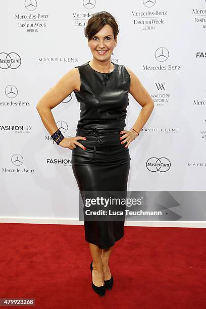 Guest attends the Rebekka Ruetz show during the Mercedes-Benz Fashion Week Berlin Spring/Summer 2016 at Brandenburg Gate on July 8, 2015 in Berlin,...