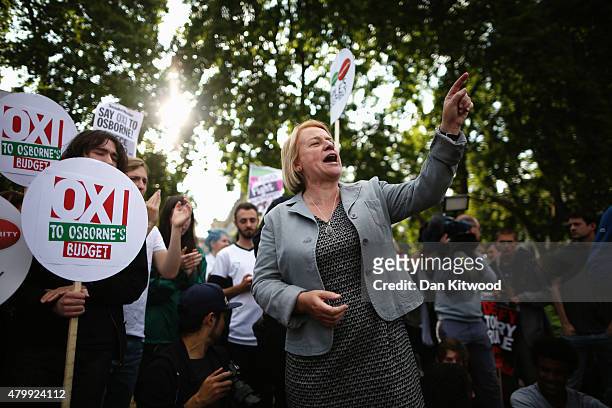 Green Party leader Natalie Bennett is seen outside the Houses of Parliament after the Chancellor of the Exchequer George Osborne delivered his Budget...