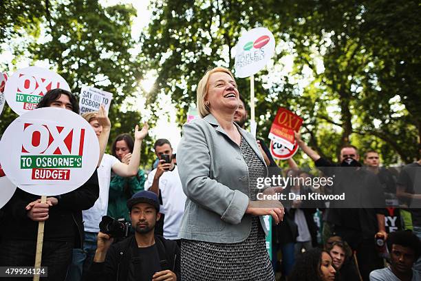 Green Party leader Natalie Bennett is seen outside the Houses of Parliament after the Chancellor of the Exchequer George Osborne delivered his Budget...