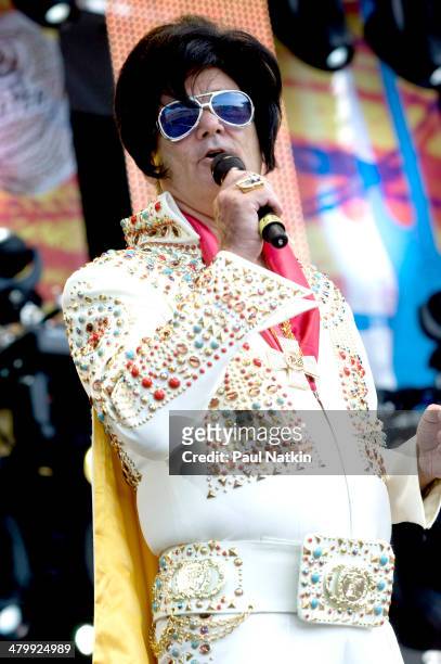 Dressed as Elvis Presley, actor Bill Murray performs onstage at Eric Clapton's Crossroads Guitar Festival, held at Toyota Park, Bridgeview, Illinois,...