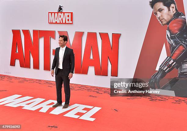 Actor Paul Rudd attends the European Premiere of Marvel's "Ant-Man" at the Odeon Leicester Square on July 8, 2015 in London, England.