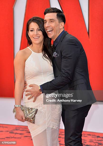 Lindsey Cole and Russell Kane attend the European Premiere of Marvel's "Ant-Man" at the Odeon Leicester Square on July 8, 2015 in London, England.