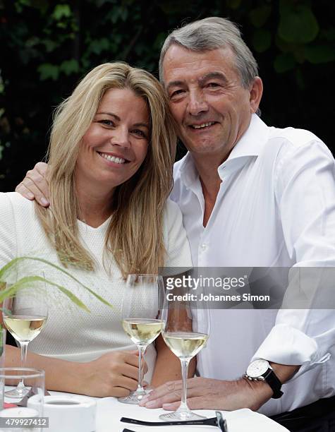 Wolfgang Niersbach and his girl friend Marion Popp attend the 2nd evening of the FIFA World Champions of 1990 meeting at Hotel Seeleiten on July 8,...