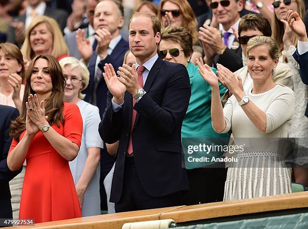 Catherine , Duchess of Cambridge and Prince William , Duke of Cambridge attend day nine of the Wimbledon Lawn Tennis Championships at the All England...