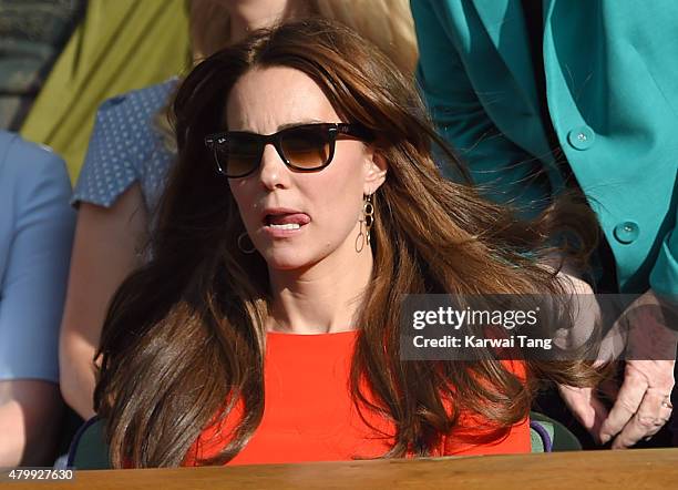 Catherine, Duchess of Cambridge attends day nine of the Wimbledon Tennis Championships at Wimbledon on July 8, 2015 in London, England.