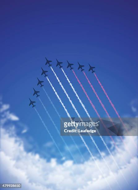 bastille day background[air show and tricolor contrails] - red revolution stock illustrations