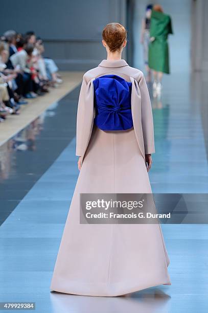 Model walks the runway during the Maison Margiela show as part of Paris Fashion Week Haute Couture Fall/Winter 2015/2016 on July 8, 2015 in Paris,...