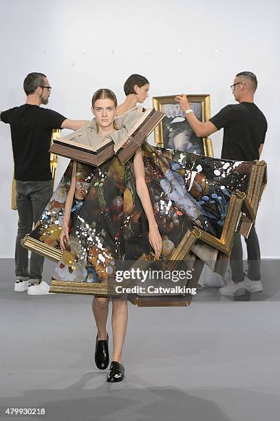 Model walks the runway at the Viktor & Rolf Autumn Winter 2015 fashion show during Paris Haute Couture Fashion Week on July 8, 2015 in Paris, France.