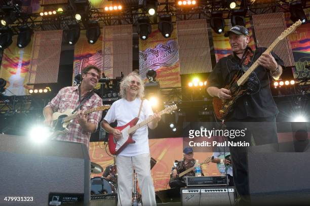 From left, musicians Vince Gill, Albert Lee, and James Burton perform onstage at Eric Clapton's Crossroads Guitar Festival, held at Toyota Park,...