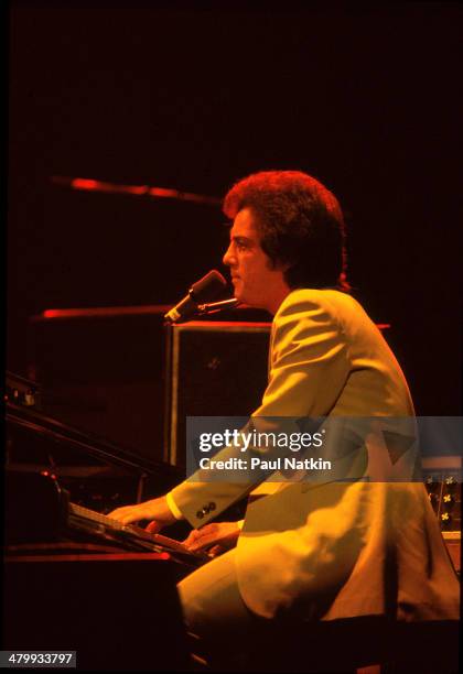 Musician Billy Joel performs onstage at the Riviera Theater, Chicago, Illinois, November 19, 1977.