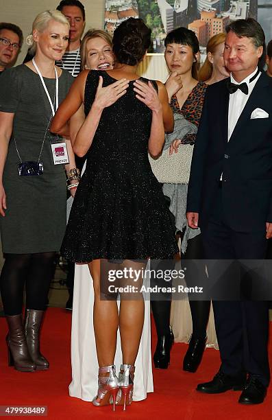 Ursula Karven and Barbara Becker attend the GLORIA - German Cosmetic Award at Hilton Hotel on March 21, 2014 in Duesseldorf, Germany.