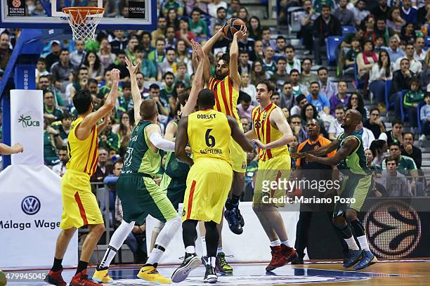 Victor Sada, #8 of FC Barcelona in action during the 2013-2014 Turkish Airlines Euroleague Top 16 Date 11 game between Unicaja Malaga v FC Barcelona...