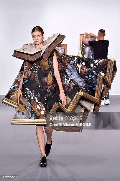 Model walks the runway during the Viktor&Rolf show as part of Paris Fashion Week Haute Couture Fall/Winter 2015/2016 on July 8, 2015 in Paris, France.
