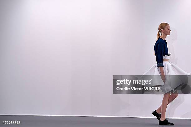 Model walks the runway during the Viktor&Rolf show as part of Paris Fashion Week Haute Couture Fall/Winter 2015/2016 on July 8, 2015 in Paris, France.