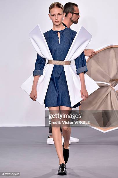 Model walks the runway during the Viktor&Rolf show as part of Paris Fashion Week Haute Couture Fall/Winter 2015/2016 on July 8, 2015 in Paris, France.