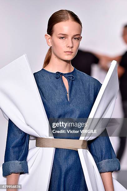 Model walks the runway during the Viktor&Rolf show as part of Paris Fashion Week Haute Couture Fall/Winter 2015/2016 on July 8, 2015 in Paris, France.