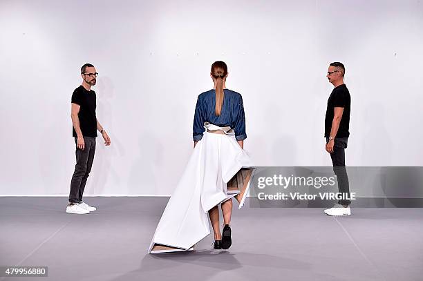 Viktor Horsting and Rolf Snoeren during the Viktor&Rolf show as part of Paris Fashion Week Haute Couture Fall/Winter 2015/2016 on July 8, 2015 in...