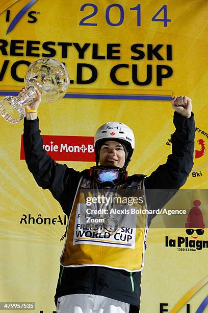 Mikael Kingsbury of Canada takes first place and wins the Overall Freestyle World Cup globe during the FIS Freestyle Ski World Cup Men's and Women's...